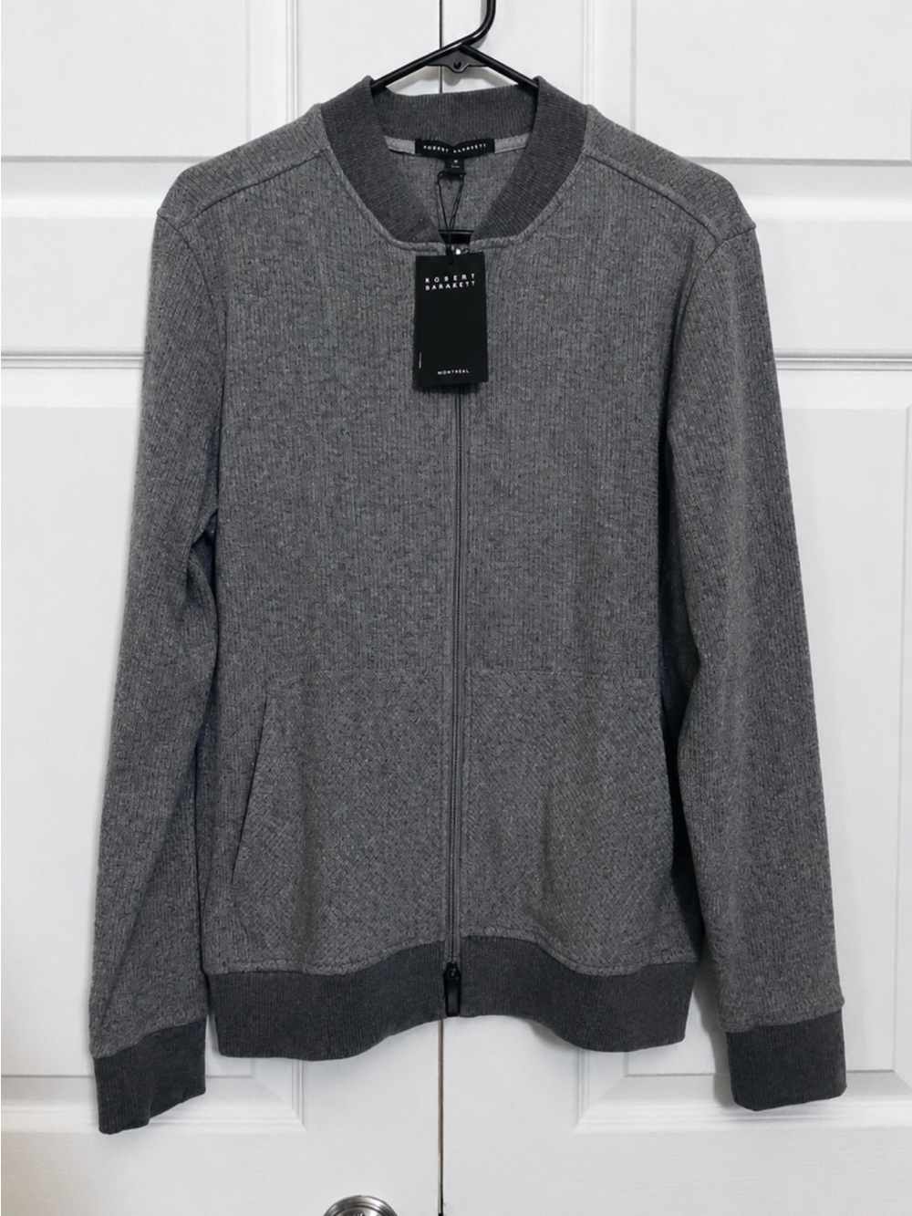 Robert Barakett Mens M Gray Full Zip Jacket Rib Knit Soft Stretch Pockets NWT